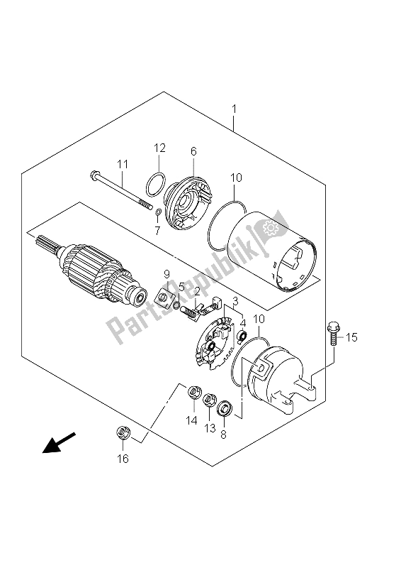 All parts for the Starting Motor of the Suzuki AN 650A Burgman Executive 2012