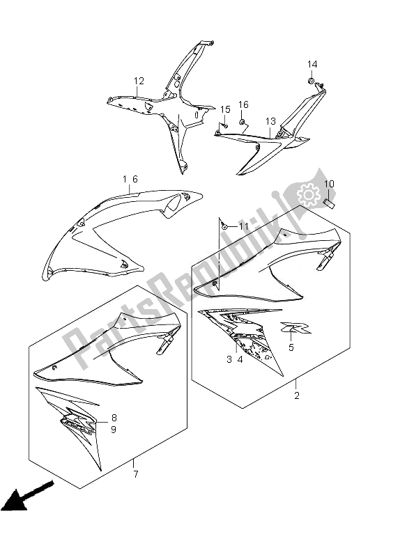 All parts for the Side Cowling of the Suzuki GSX R 600 2010