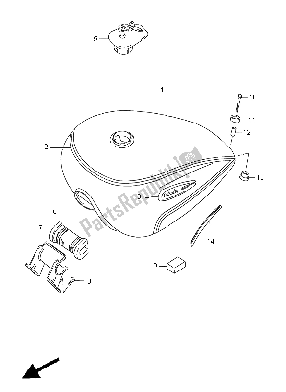 Alle onderdelen voor de Benzinetank van de Suzuki VS 1400 Intruder 2003