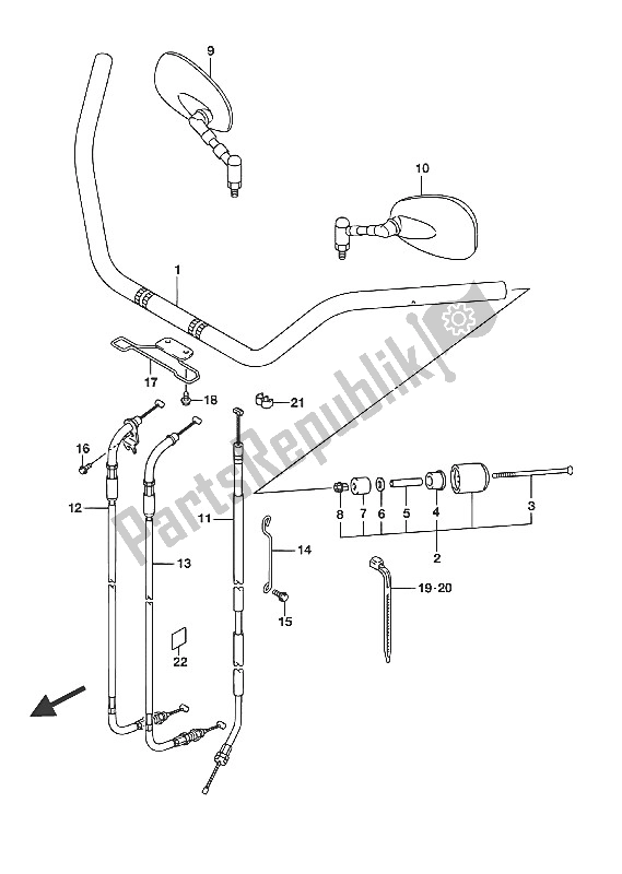 All parts for the Handlebar (vl800ue E19) of the Suzuki VL 800 Intruder 2016