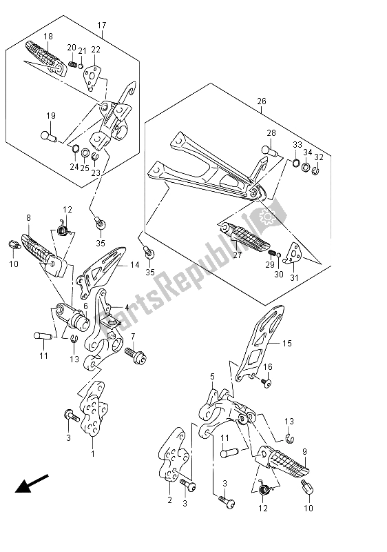 Tutte le parti per il Poggiapiedi del Suzuki GSX R 1000 2015