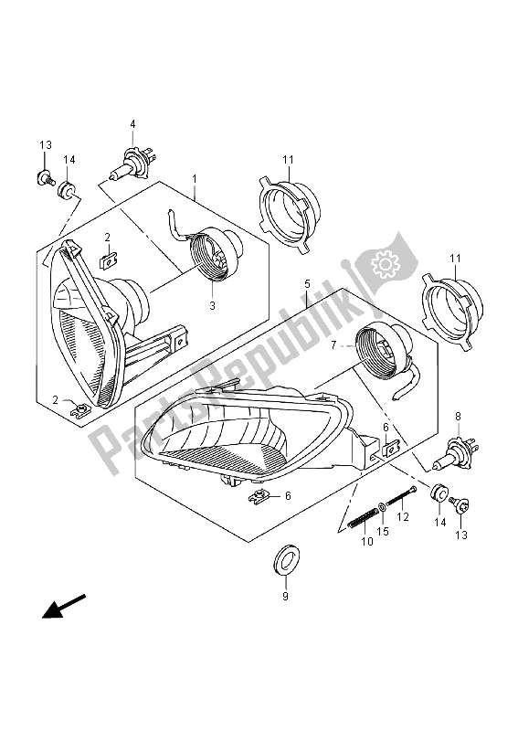 All parts for the Headlamp (lt-f400fz) of the Suzuki LT F 400 FZ Kingquad FSI 4X4 2014