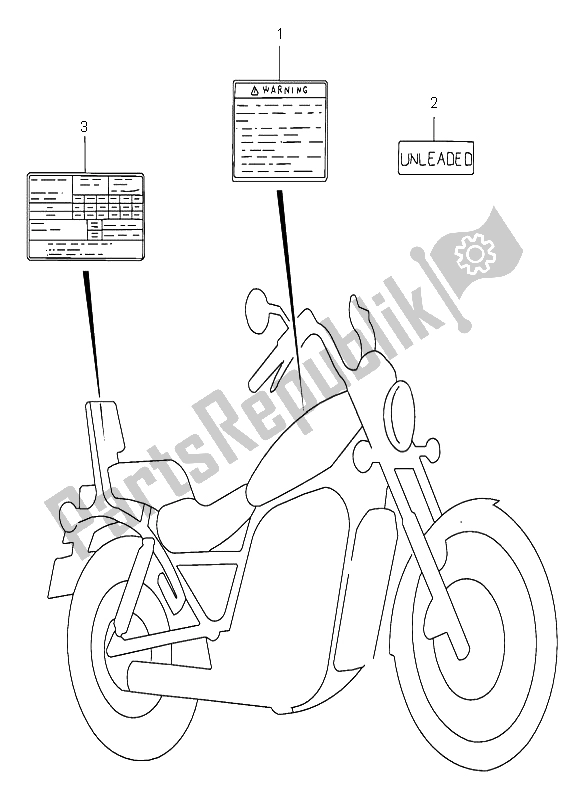 Wszystkie części do Etykieta Ostrzegawcza Suzuki VS 800 Intruder 1997