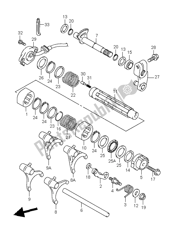 All parts for the Gear Shifting of the Suzuki LT A 400F Eiger 4X4 2004