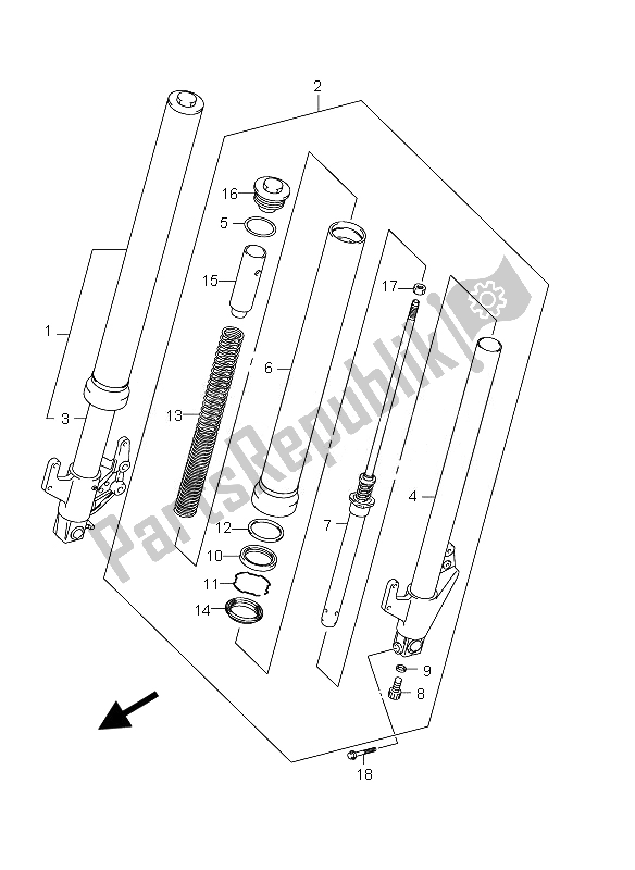 All parts for the Front Damper of the Suzuki VZ 800 Intruder 2010