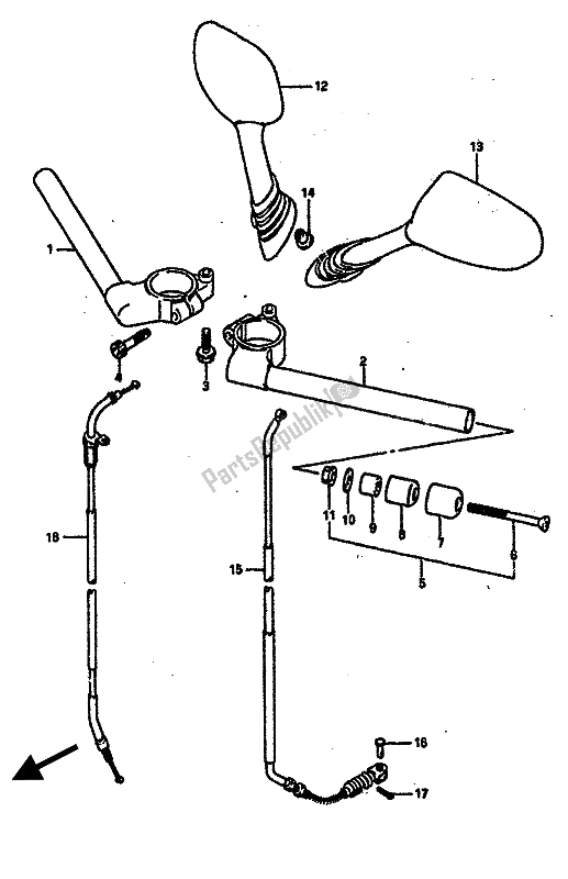 All parts for the Handlebar of the Suzuki GSX R 750R 1989