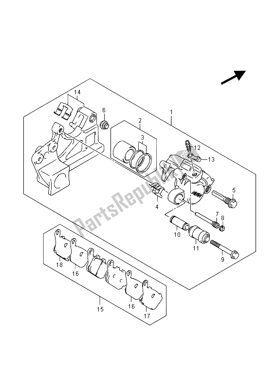 All parts for the Rear Caliper (gsf650sa) of the Suzuki GSF 650 Sasa Bandit 2012