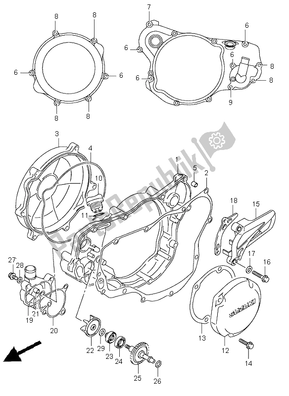 Tutte le parti per il Coperchio Del Carter E Pompa Dell'acqua del Suzuki RM 250 2004