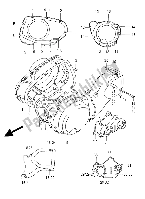 All parts for the Crankcase Cover of the Suzuki VS 1400 Intruder 1998