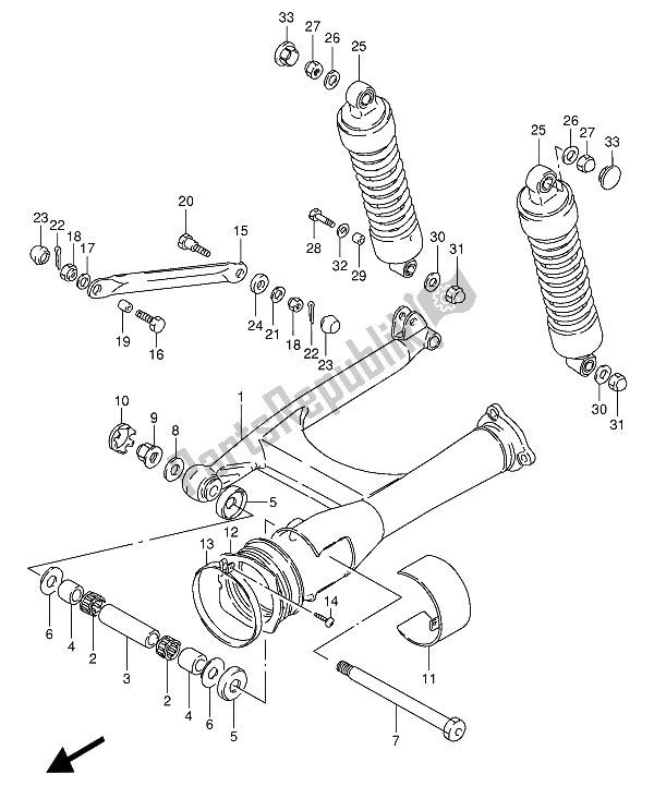 All parts for the Rear Swinging Arm of the Suzuki VS 800 GL Intruder 1994