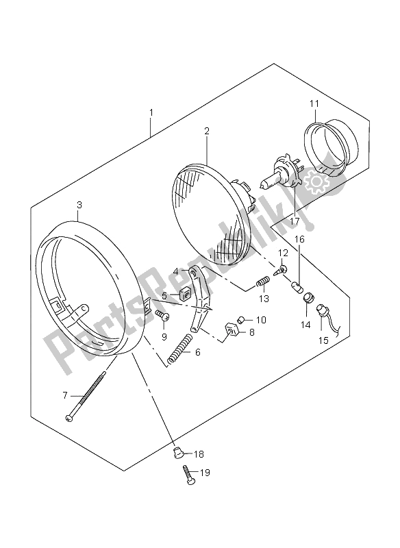 All parts for the Headlamp of the Suzuki GZ 250 Marauder 2000