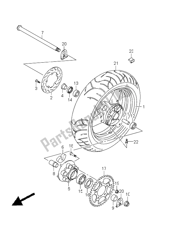 All parts for the Rear Wheel (gsx650f E24) of the Suzuki GSX 650 FA 2011