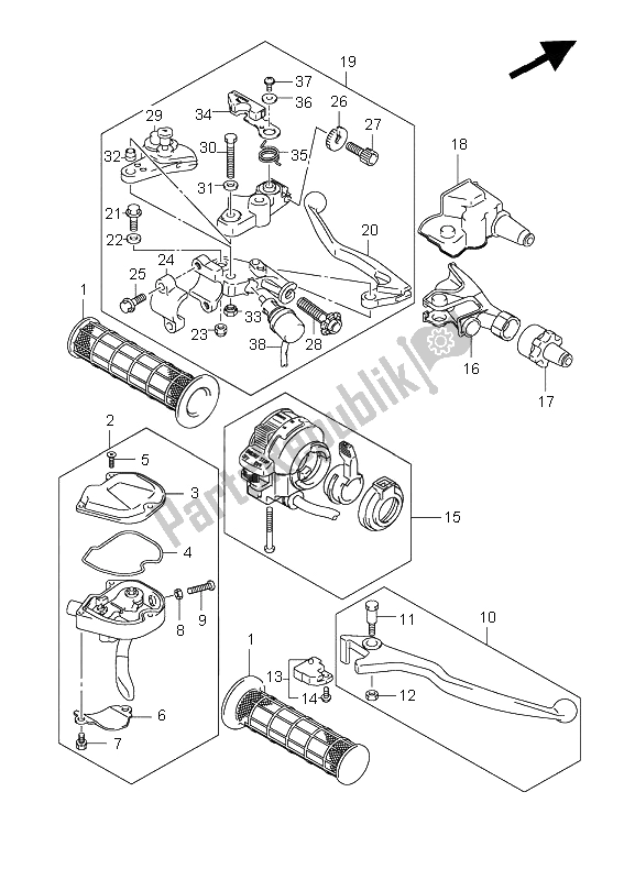 All parts for the Handle Lever of the Suzuki LT R 450Z Quadracer 2009