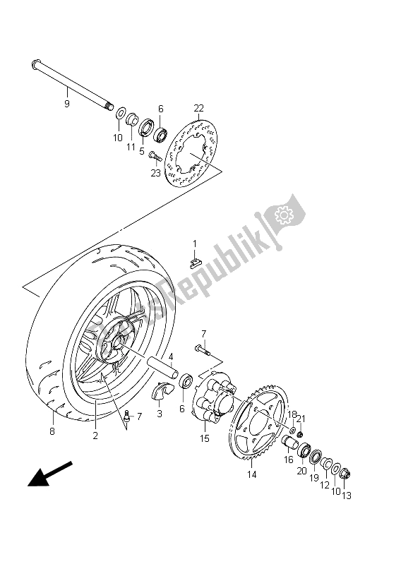 All parts for the Rear Wheel (sfv650u E24) of the Suzuki SFV 650A Gladius 2011