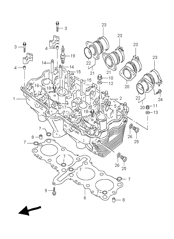 Alle onderdelen voor de Cilinderkop van de Suzuki GSX 600F 1998