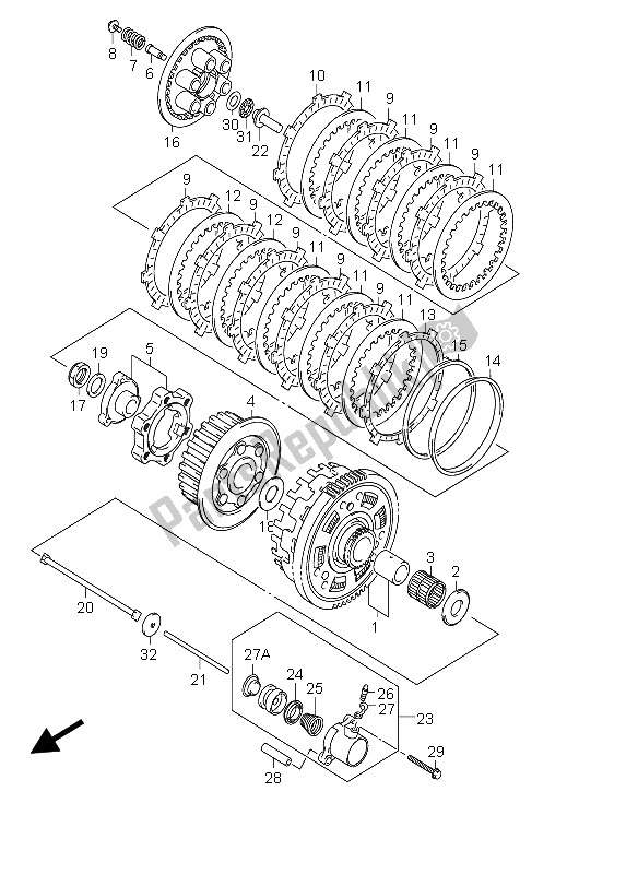 All parts for the Clutch of the Suzuki GSX 1300R Hayabusa 2005