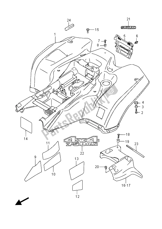 Tutte le parti per il Parafango Posteriore (lt-a750x) del Suzuki LT A 750 XZ Kingquad AXI 4X4 2014