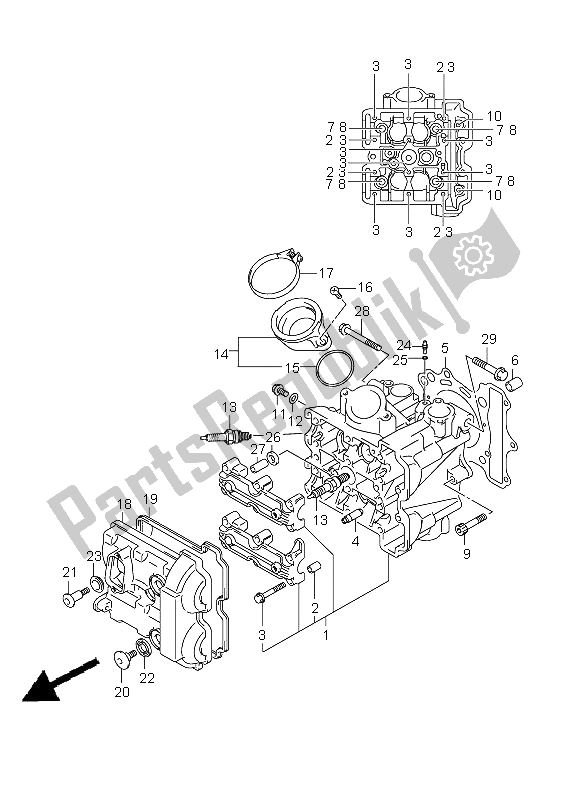 All parts for the Front Cylinder Head of the Suzuki SV 650 Nsnasa 2008