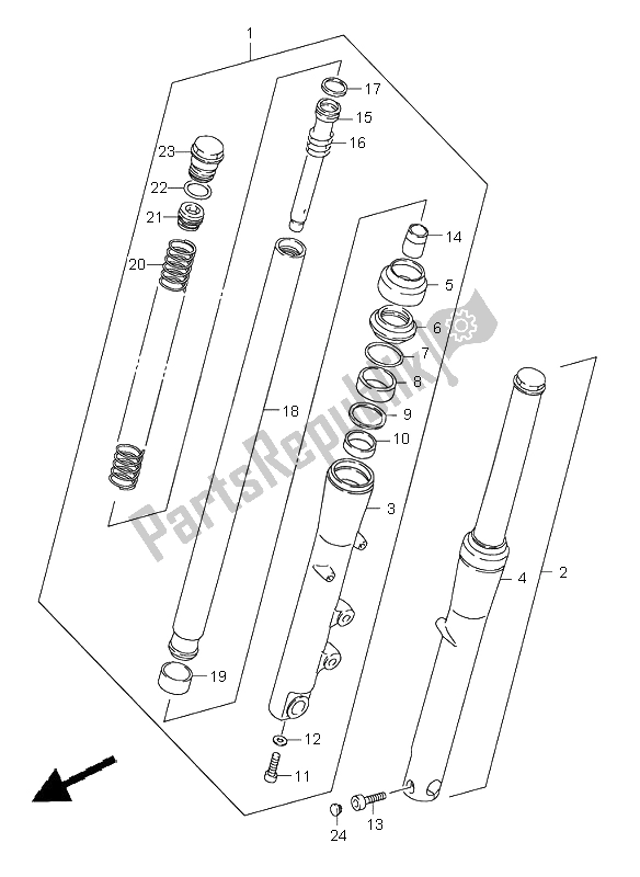 All parts for the Front Fork of the Suzuki VS 1400 Intruder 1996