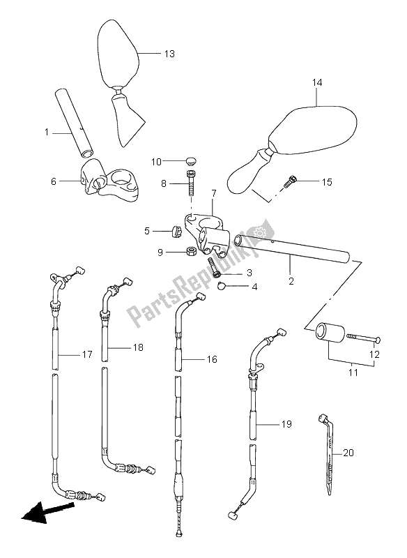 All parts for the Handlebar of the Suzuki GSX 600F 2002