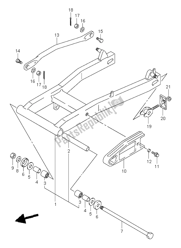 All parts for the Rear Swinging Arm of the Suzuki VL 125 Intruder 2004