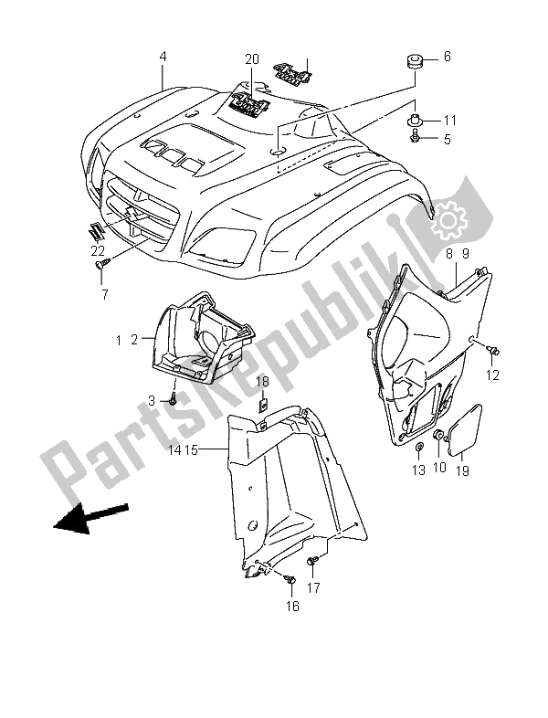 Tutte le parti per il Parafango Anteriore del Suzuki LT A 400F Eiger 4X4 2005