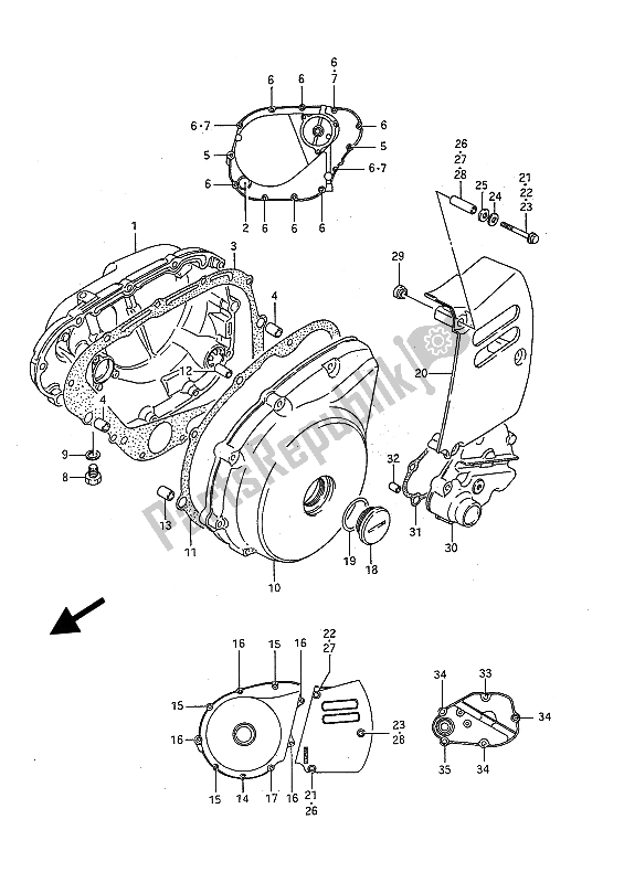 All parts for the Crankcase Cover of the Suzuki LS 650 FP Savage 1986