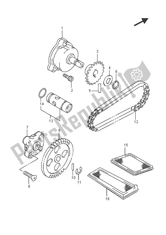 All parts for the Oil Pump of the Suzuki AN 650Z Burgman Executive 2016