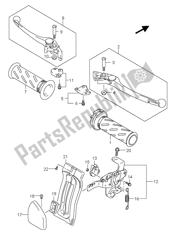 All parts for the Handle Lever of the Suzuki AN 650A Burgman Executive 2005