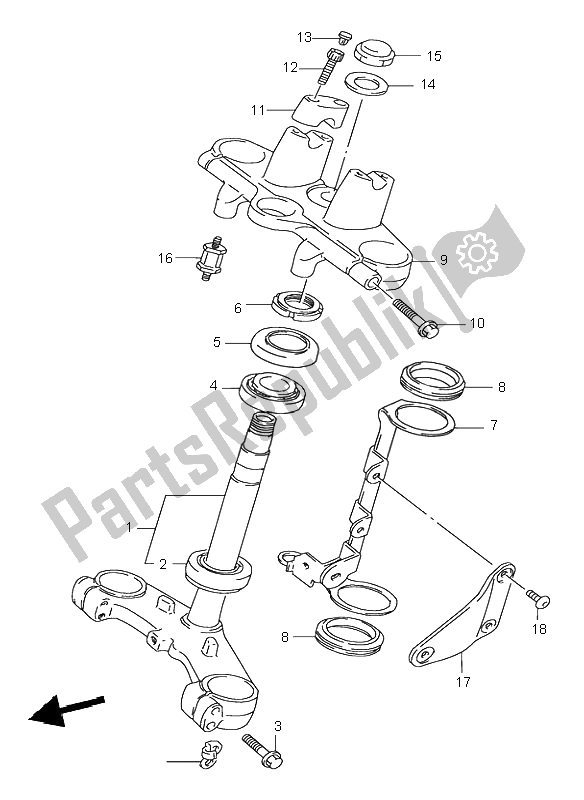 All parts for the Steering Stem of the Suzuki GSF 600N Bandit 1996