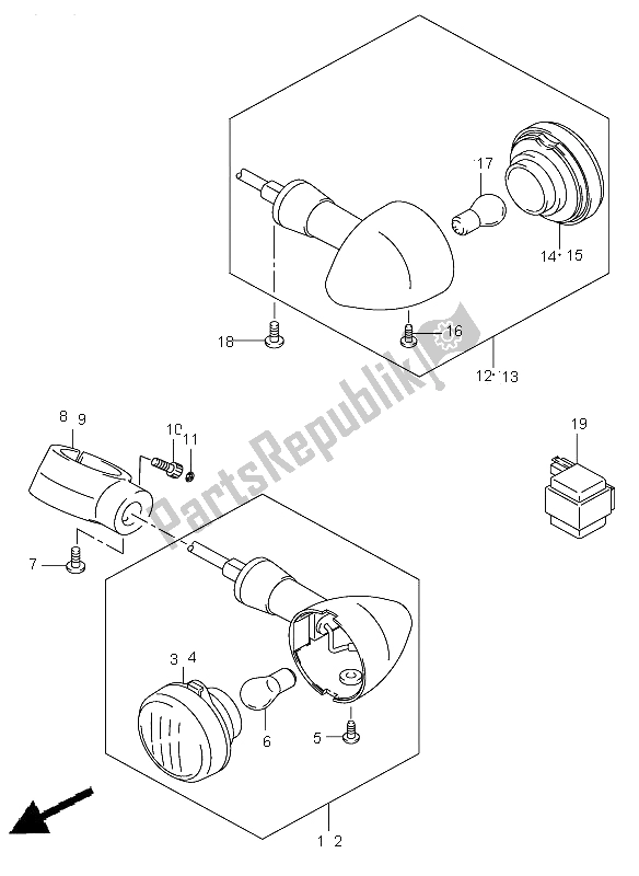 Tutte le parti per il Indicatore Di Direzione del Suzuki VS 800 Intruder 2005