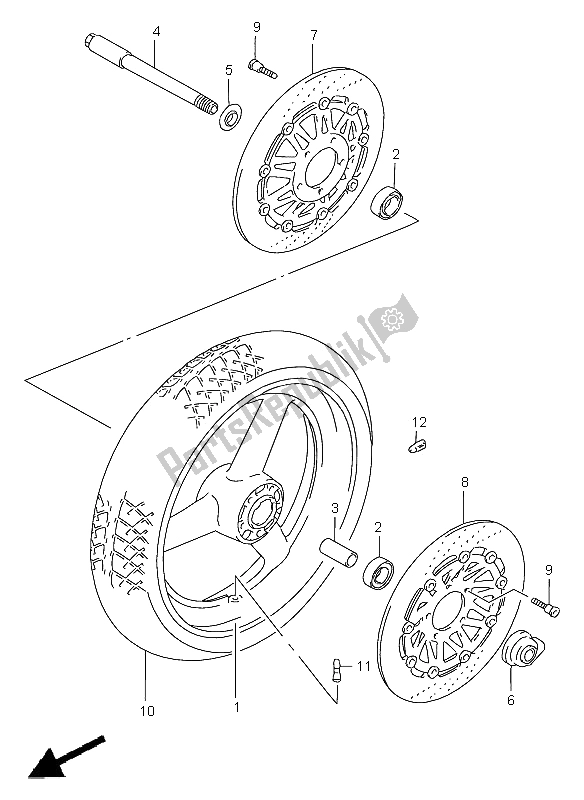 All parts for the Front Wheel (gsf1200-s) of the Suzuki GSF 1200 Nssa Bandit 1997