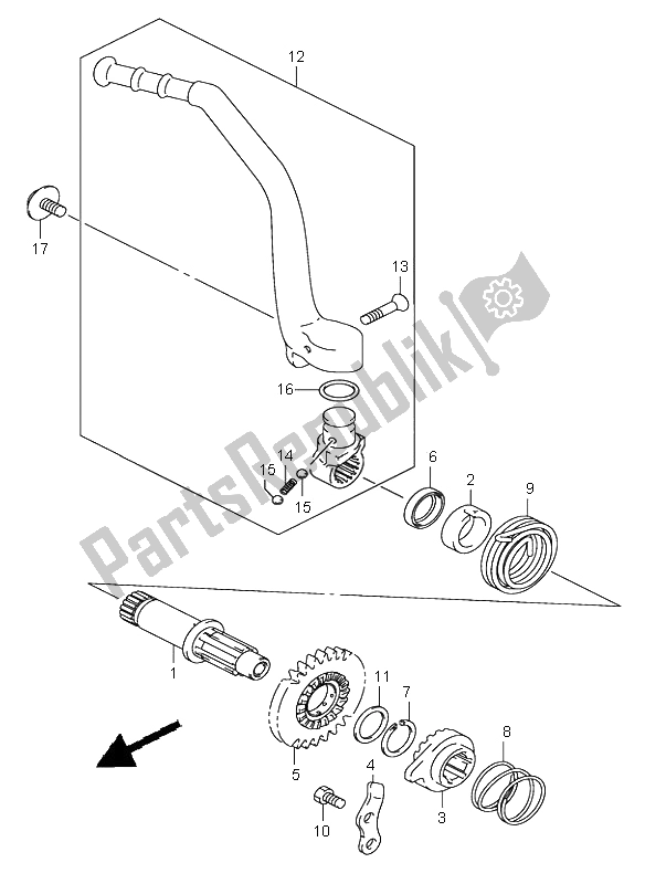 All parts for the Kick Starter of the Suzuki RM 250 2001