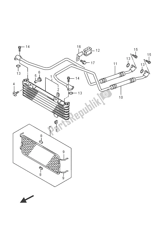 All parts for the Oil Cooler of the Suzuki LT F 400F Kingquad FSI 4X4 2016