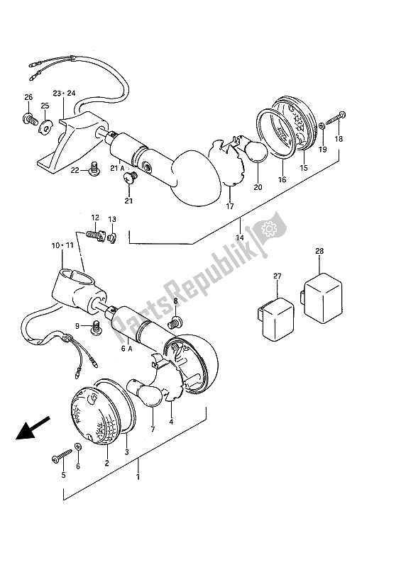 All parts for the Turn Signal Lamp of the Suzuki VS 750 Glfp Intruder 1986