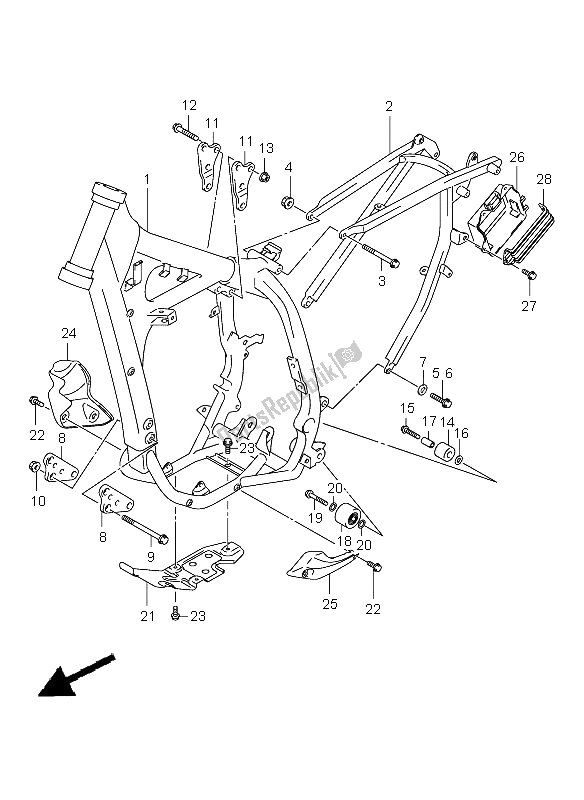 All parts for the Frame of the Suzuki DR Z 400E 2009