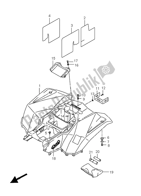 Alle onderdelen voor de Achterspatbord (lt-a400fu) van de Suzuki LT A 400F Kingquad ASI 4X4 2010