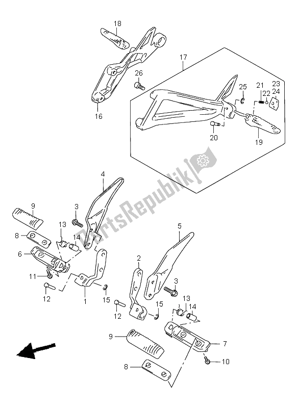 All parts for the Footrest of the Suzuki GSX 750 2000