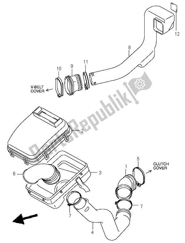 All parts for the Belt Cooling Duct of the Suzuki LT A 400 Eiger 4X2 2004