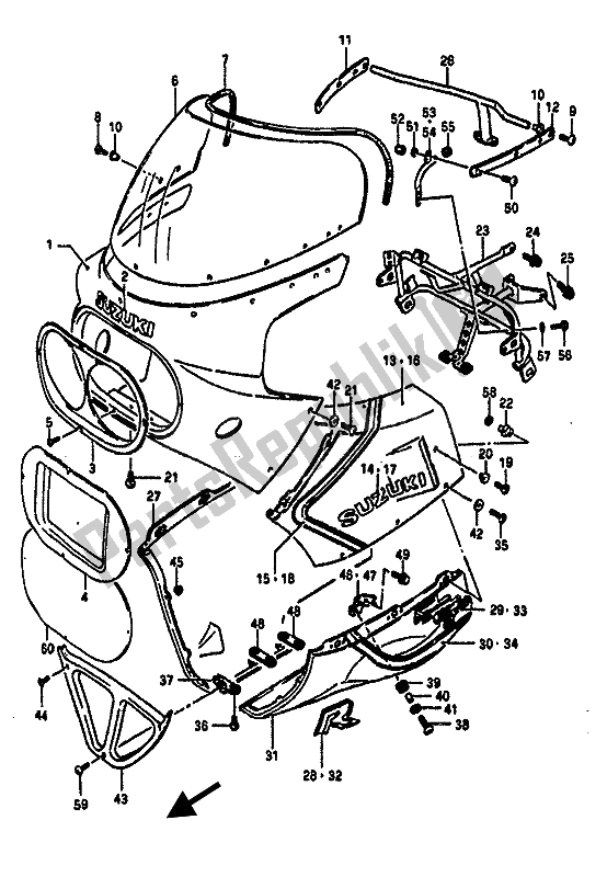 Tutte le parti per il Cuffia del Suzuki GSX R 1100 1987