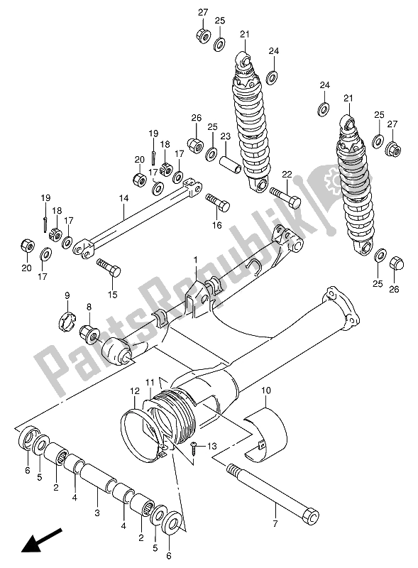 All parts for the Rear Swinging Arm (e1) of the Suzuki VX 800U 1990