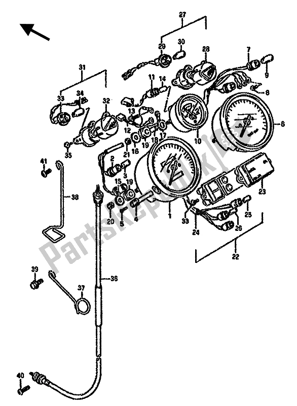 Alle onderdelen voor de Snelheidsmeter van de Suzuki GSX 750F 1989