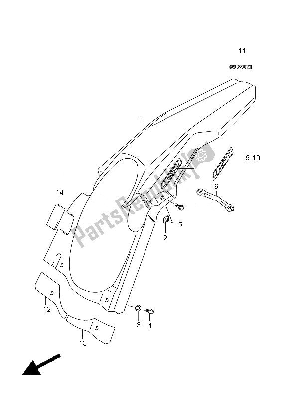 All parts for the Rear Fender of the Suzuki RM Z 450Z 2007