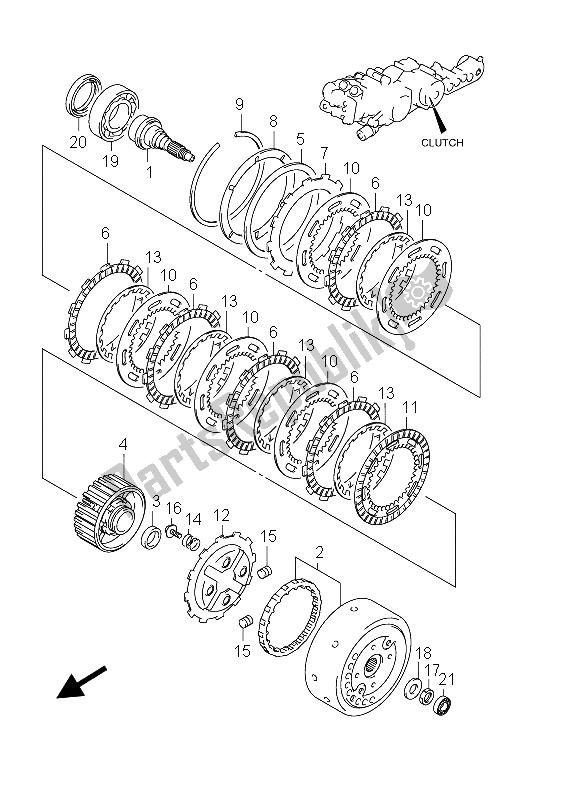 All parts for the Clutch of the Suzuki AN 650A Burgman Executive 2012