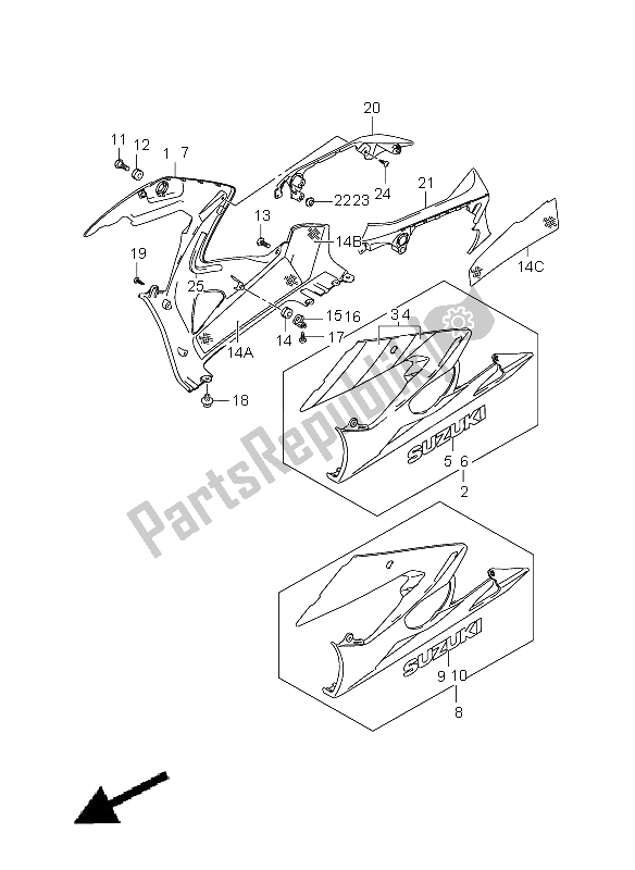 All parts for the Under Cowling of the Suzuki GSX R 1000 2005