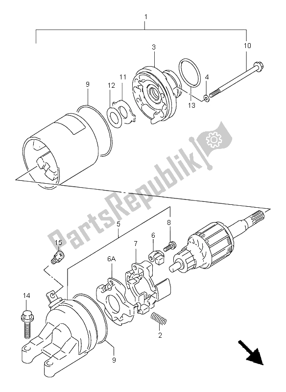 All parts for the Starting Motor of the Suzuki GSF 600N Bandit 1995