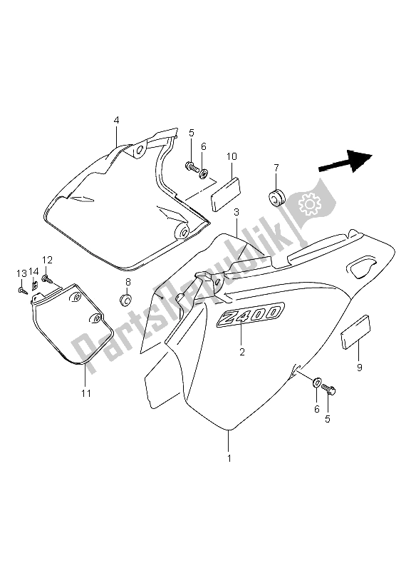 Alle onderdelen voor de Frame Afdekking van de Suzuki DR Z 400E 2001