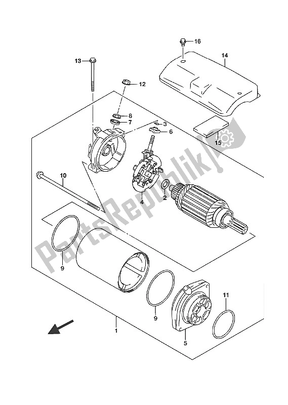 All parts for the Starting Motor of the Suzuki VL 800 Intruder 2016