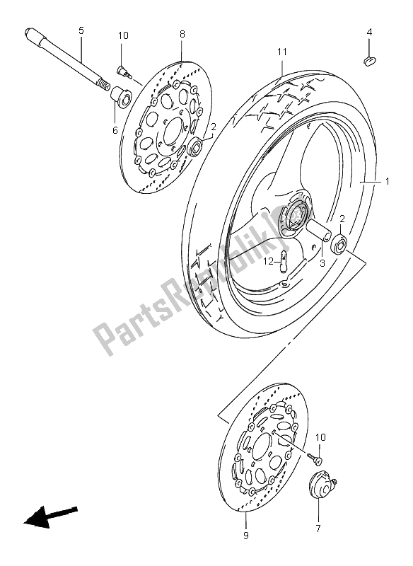 All parts for the Front Wheel of the Suzuki GSF 600N Bandit 1995