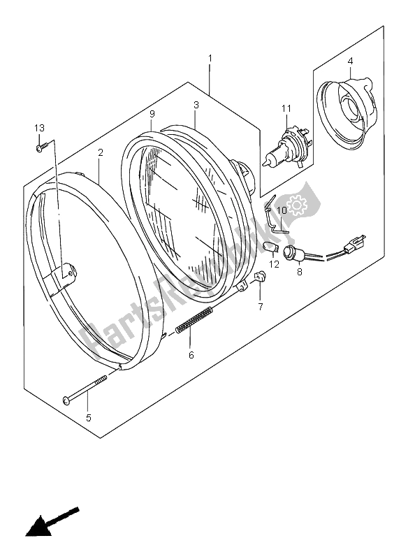 All parts for the Headlamp (e2-e24) of the Suzuki VZ 800 Marauder 2000